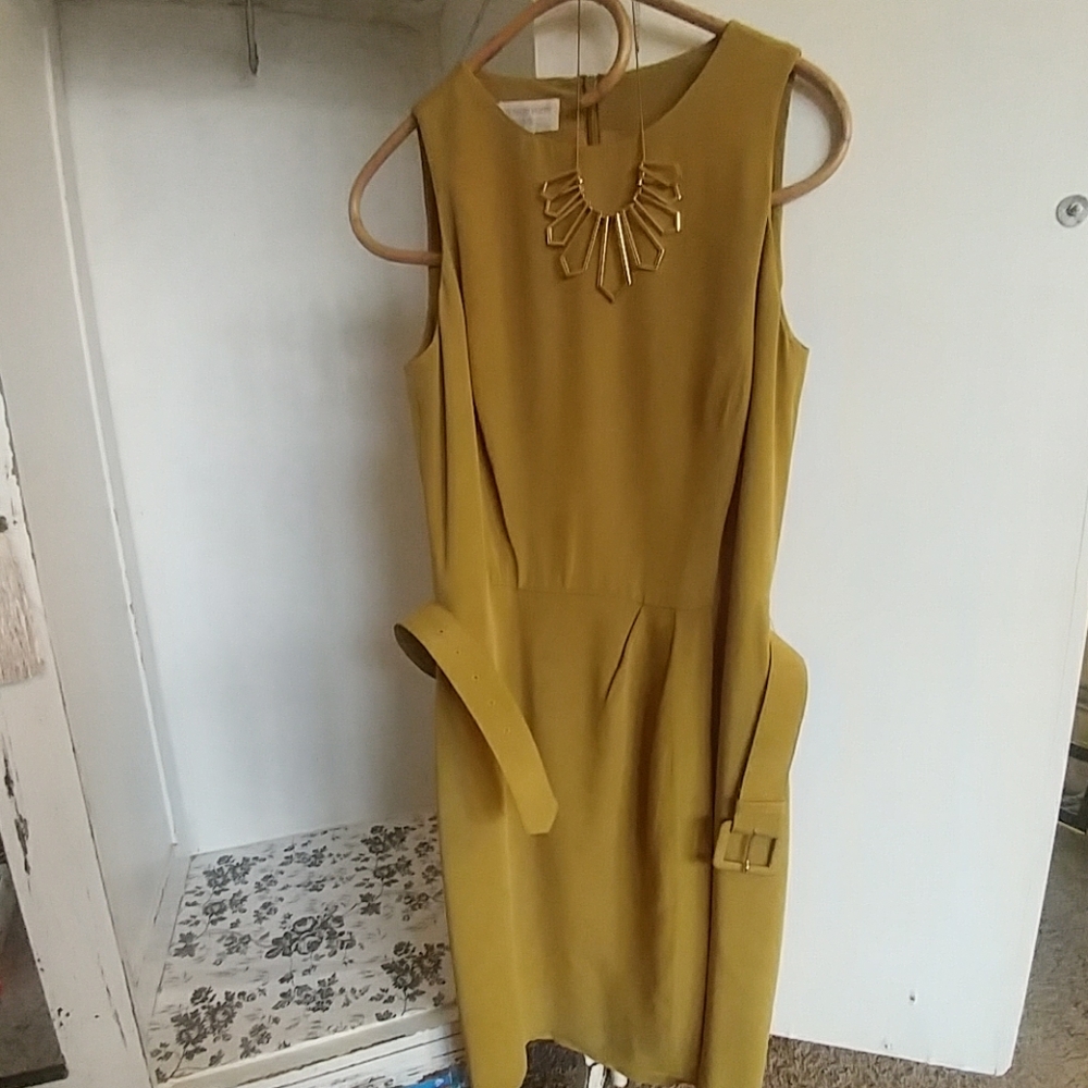 Mustard Silk Dress with Belt